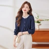 High-end white-collar new French shirt 2024 Autumn new lace lace round-neck long-sleeved shirt women's chiffon blouse Specification image